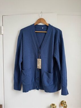 NWT Muji Classic Blue V-Neck Button Cardigan Sweater